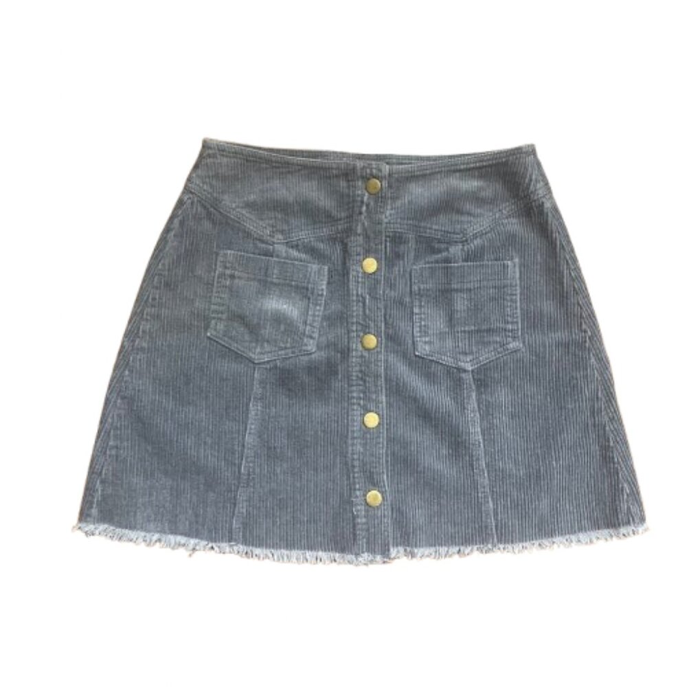 Mittoshop Women's Corduroy Snap Button Up Mini Skirt Medium